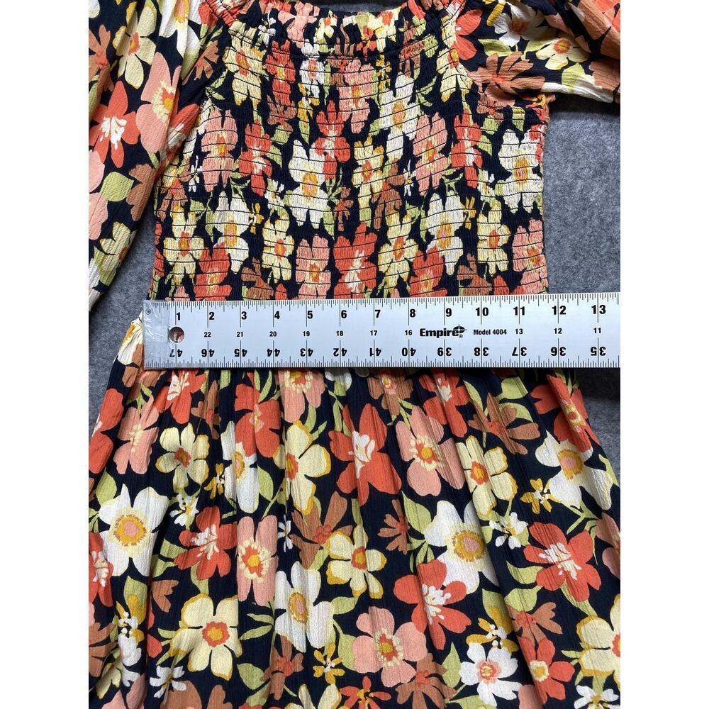 Billabong Dress Womens Large Black Floral Smocked Long Sleeve Boho Mini - Picture 3 of 9